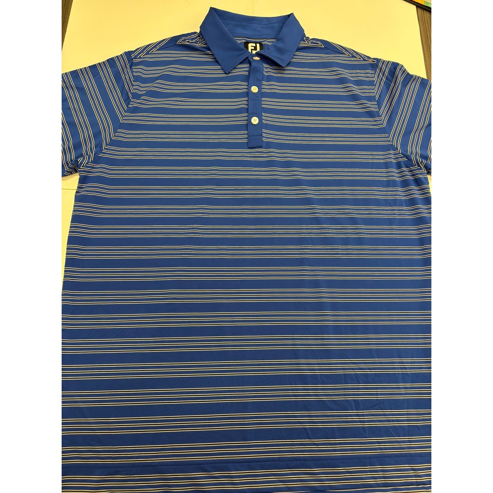 FootJoy FJ Mens Large Blue White Striped Golf Polo Short Sleeve Performance